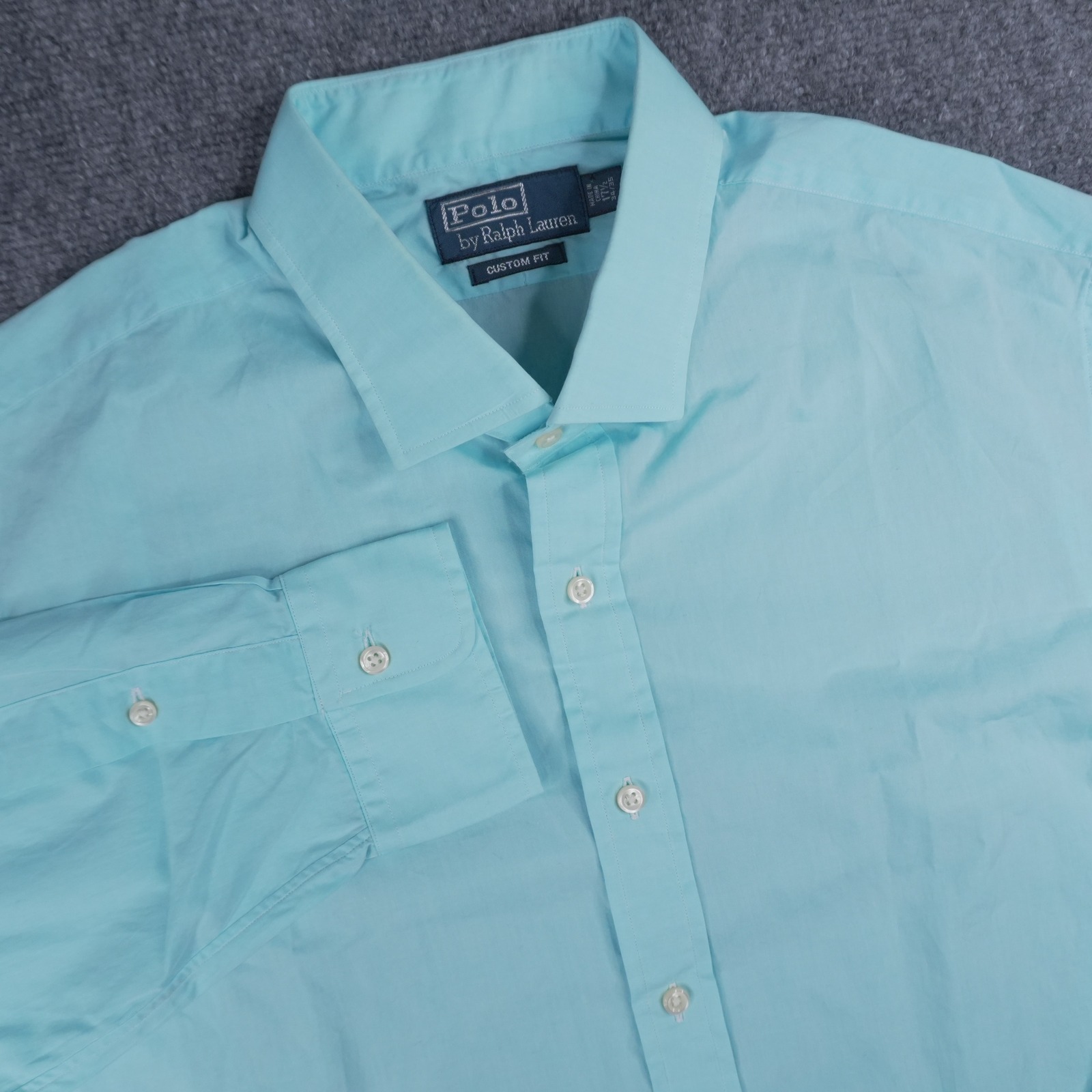 Polo Ralph Lauren Button Down Shirt Mens 17.5 34/35 Aqua Blue Custom Fit Cotton